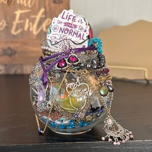 Decorative Glass Mystery Jewelry Jar with Colorful Accents